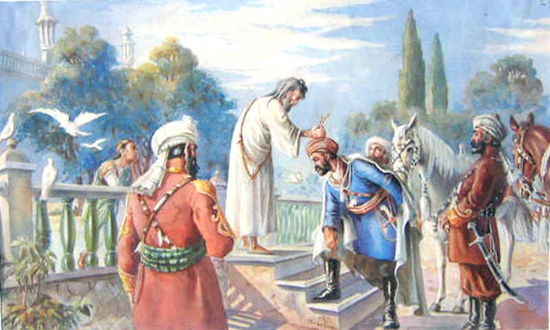 Coronación de Ahmad Shah en 1747 por el artista Abdul Ghafoor Breshna (pintura de 1928)