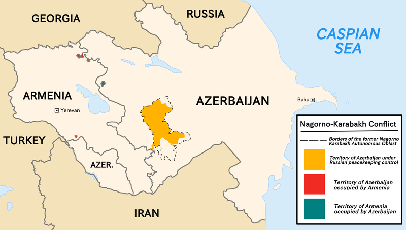 Mapa resultante del último conflicto entre Armenia y Azerbaiyán