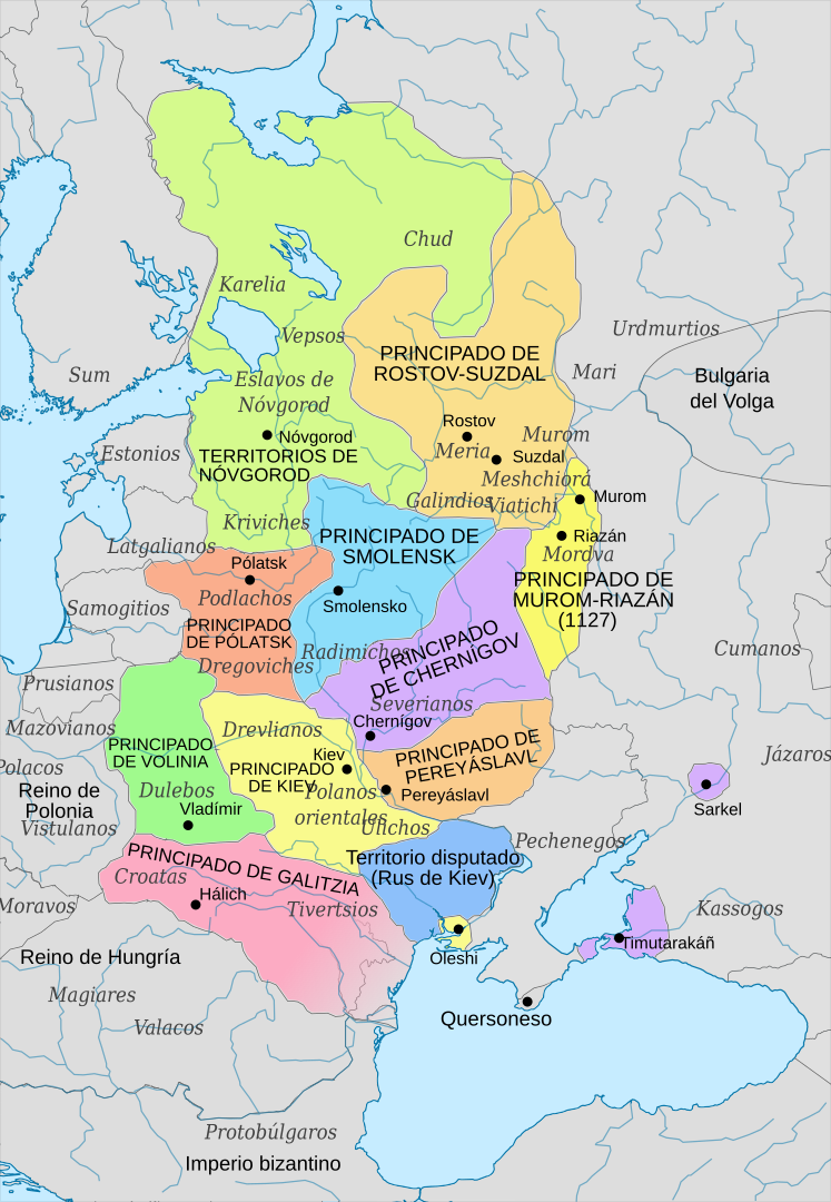 Mapa del territorio de la Rus de Kiev y sus principados entre los años 1054 y 1132