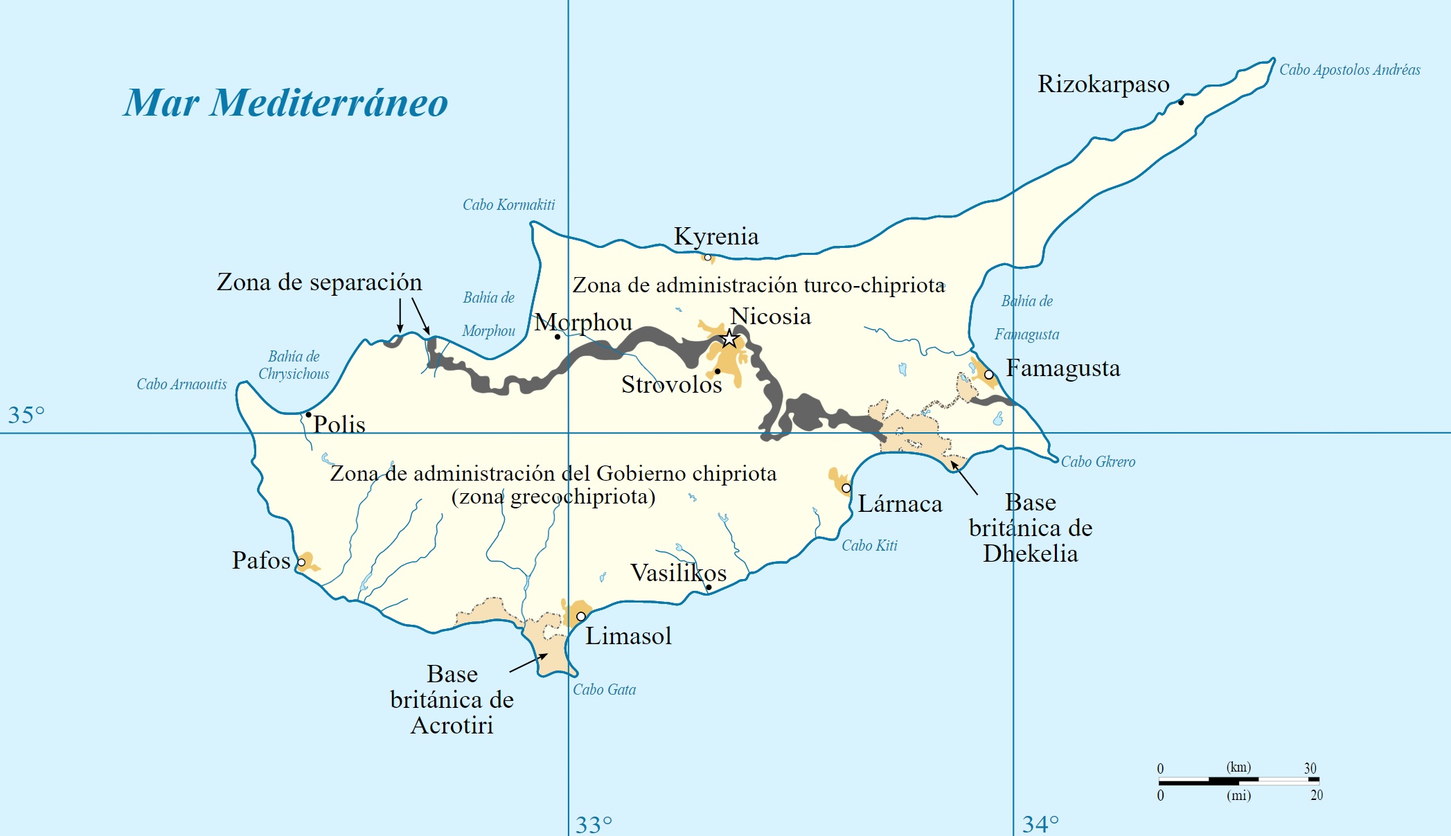 Mapa político de Chipre