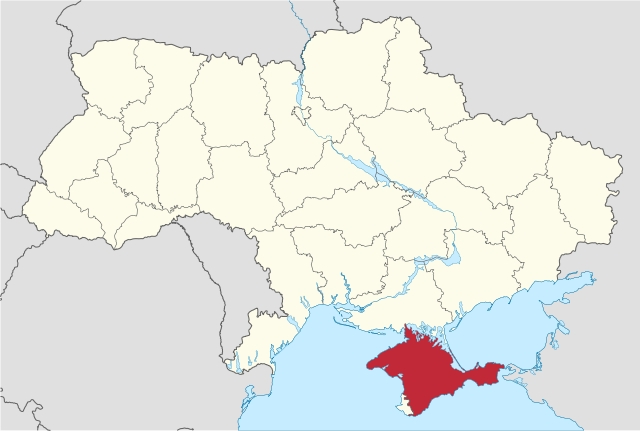 En rojo, la península de Crimea en el mapa de Ucrania
